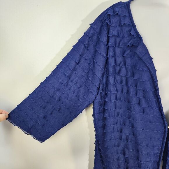 BonWorth Cardigan Womens Medium Blue 3/4 Sleeve Ruffled Layered Single Clasp - Picture 4 of 10
